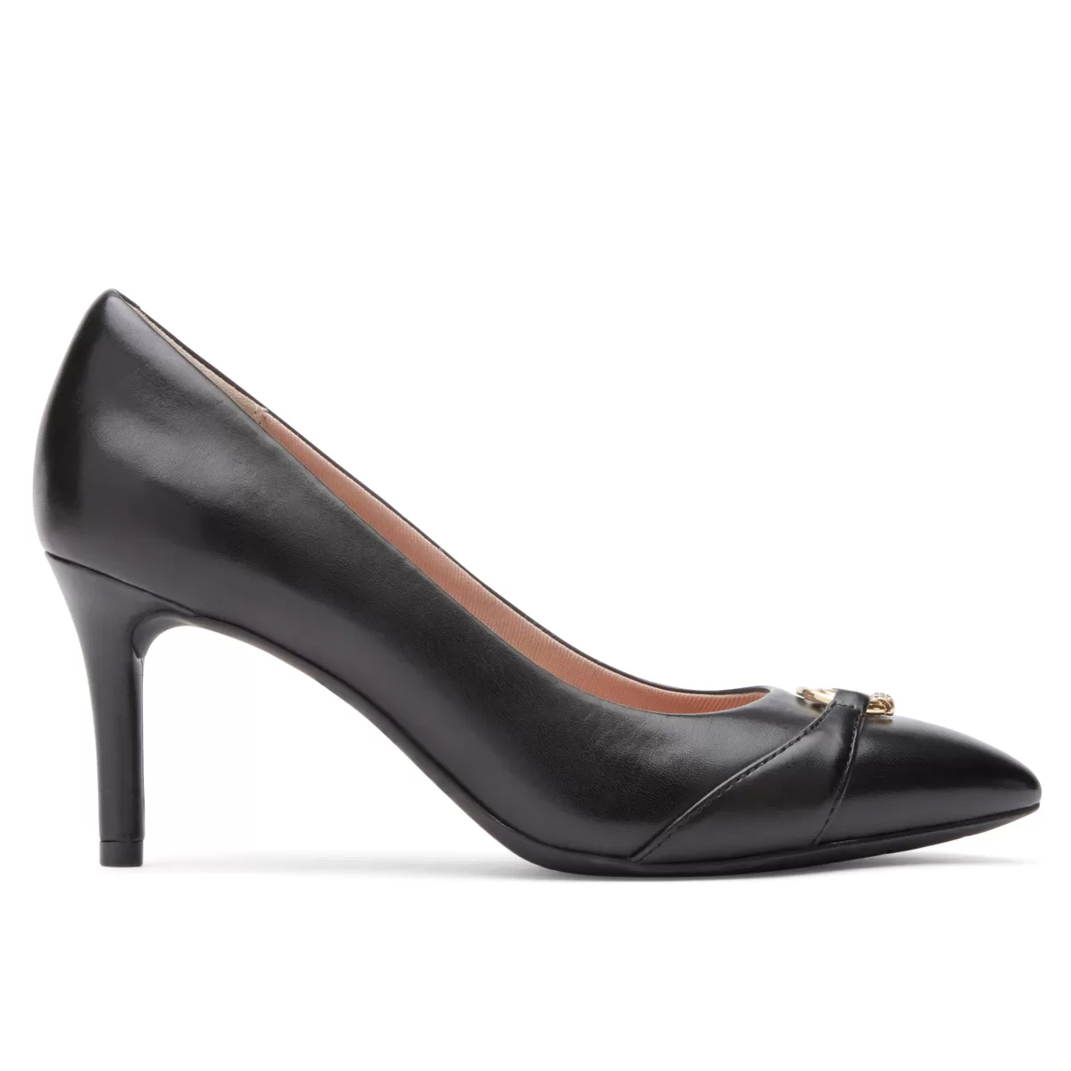 Saltos>Rockport Bomba ornamentada com dedo liso Tm75Mm feminino Couro preto